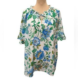 Chelsea & Theodore Women’s Floral Short Sleeve Raglan Peasant Woven Blouse Sz 2X